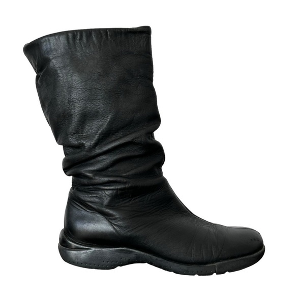 La CANADIENNE Slouchy Mid‎ Calf Cuff Boot Black Leather Faux-Fur Lining Size 10 - Picture 2 of 7